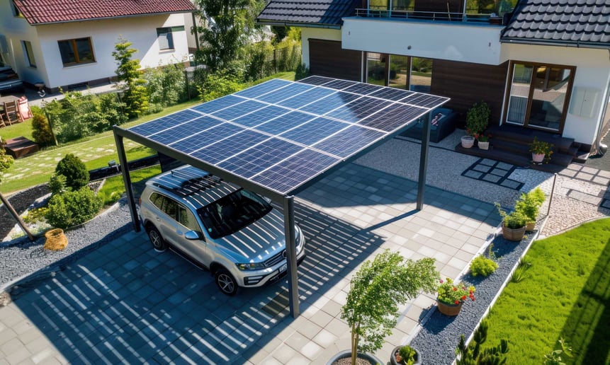 Silbernes Auto unter Solar-Carport