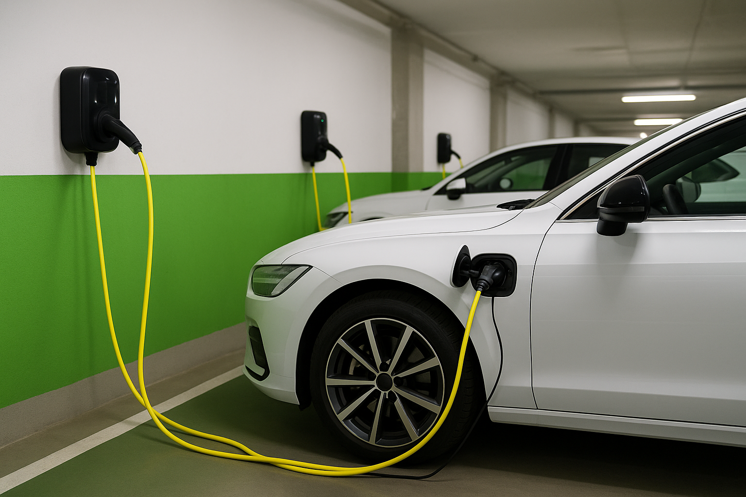 E-Auto lädt in Tiefgarage